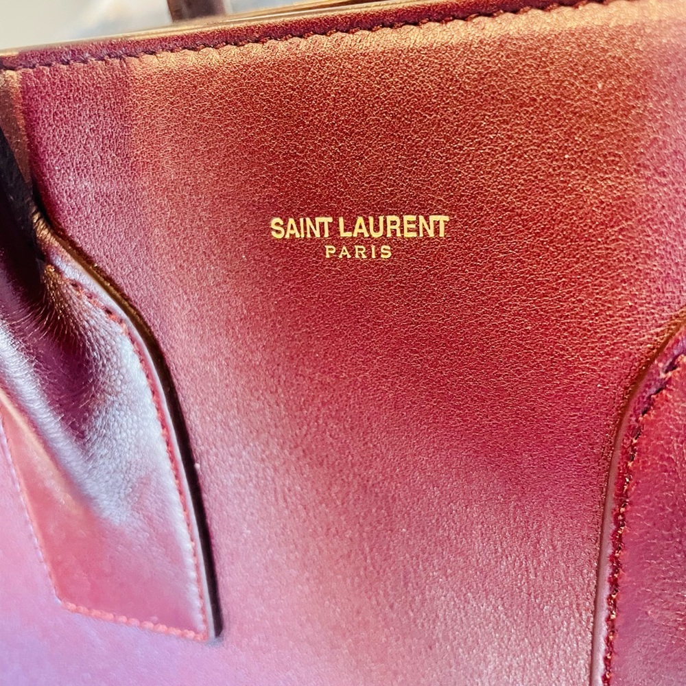 SAINT LAURENT Sac De Jour Baby Supple Bonded Leather Tote Bag, Burgundy LN